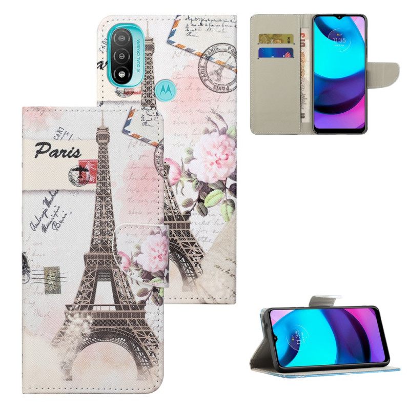 Nahkakotelo Moto G71 5G Retro Eiffel-torni