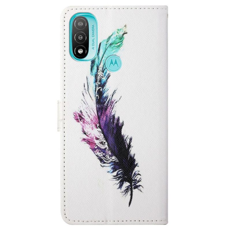 Nahkakotelo Moto G71 5G Suojaketju Kuori Feather Kaulanauhalla