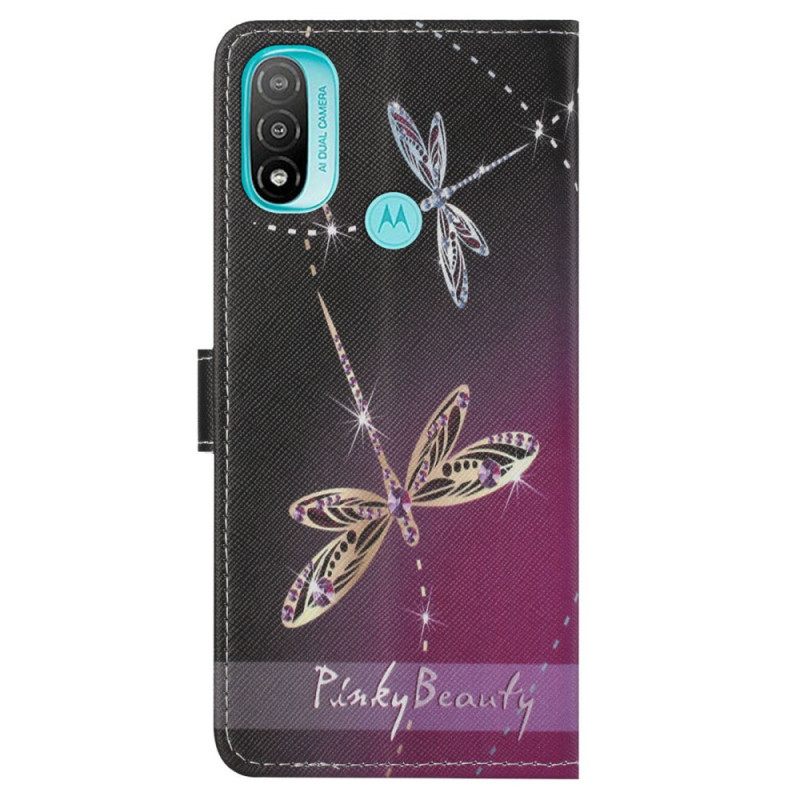 Nahkakotelo Moto G71 5G Suojaketju Kuori Strappy Dragonflies