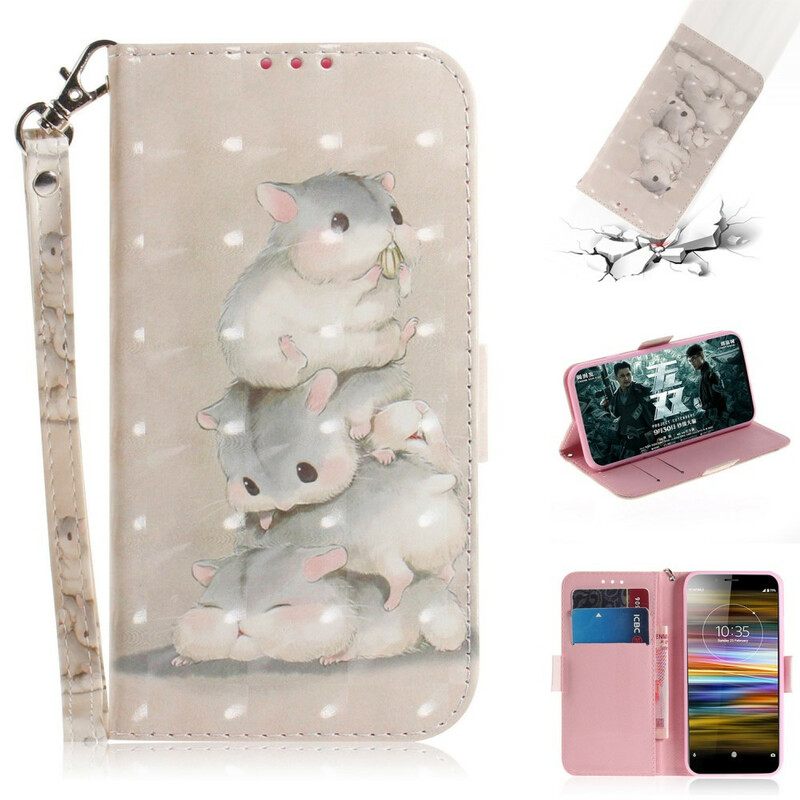 Flip Case Sony Xperia L3 Suojaketju Kuori Hamsterit Lanyardissa