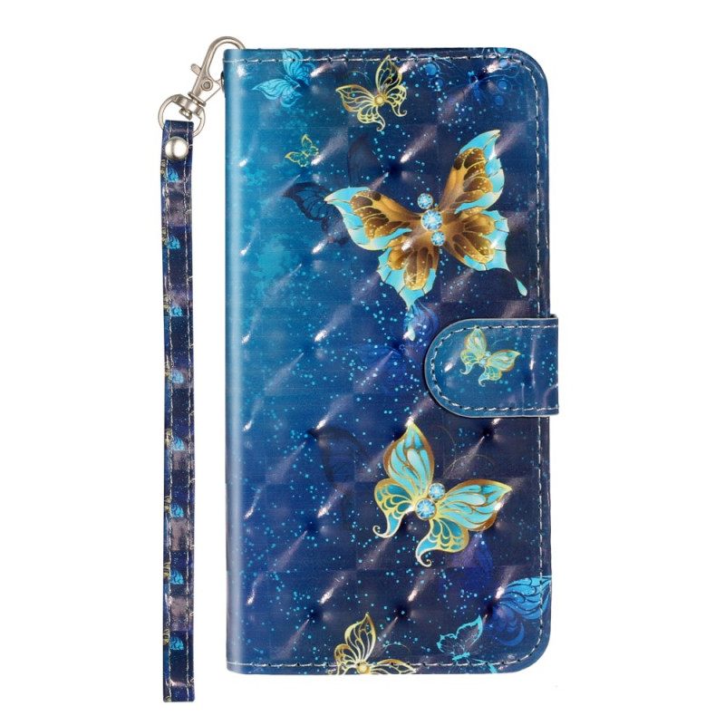 Flip Case Samsung Galaxy S10 Plus Golden Butterflies Lanyard