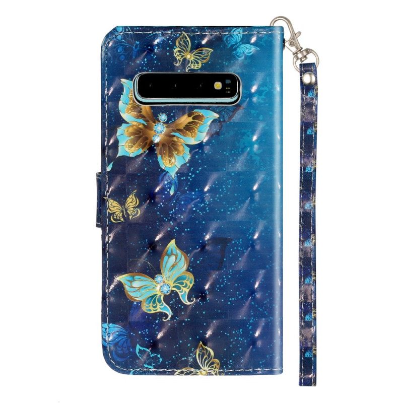 Flip Case Samsung Galaxy S10 Plus Golden Butterflies Lanyard