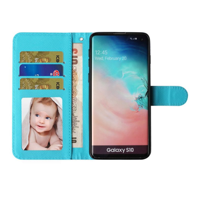 Flip Case Samsung Galaxy S10 Plus Golden Butterflies Lanyard