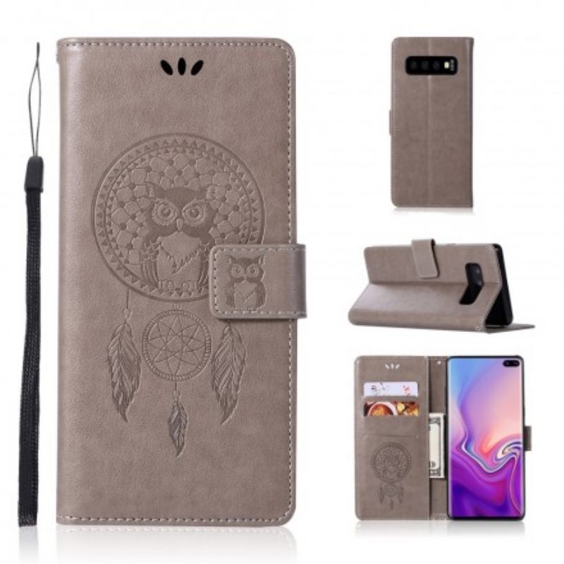 Kotelot Samsung Galaxy S10 Plus Nahkaefekti Catcher Dreams Owl