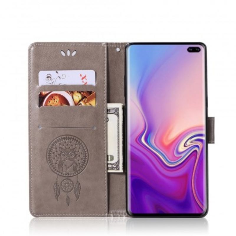 Kotelot Samsung Galaxy S10 Plus Nahkaefekti Catcher Dreams Owl