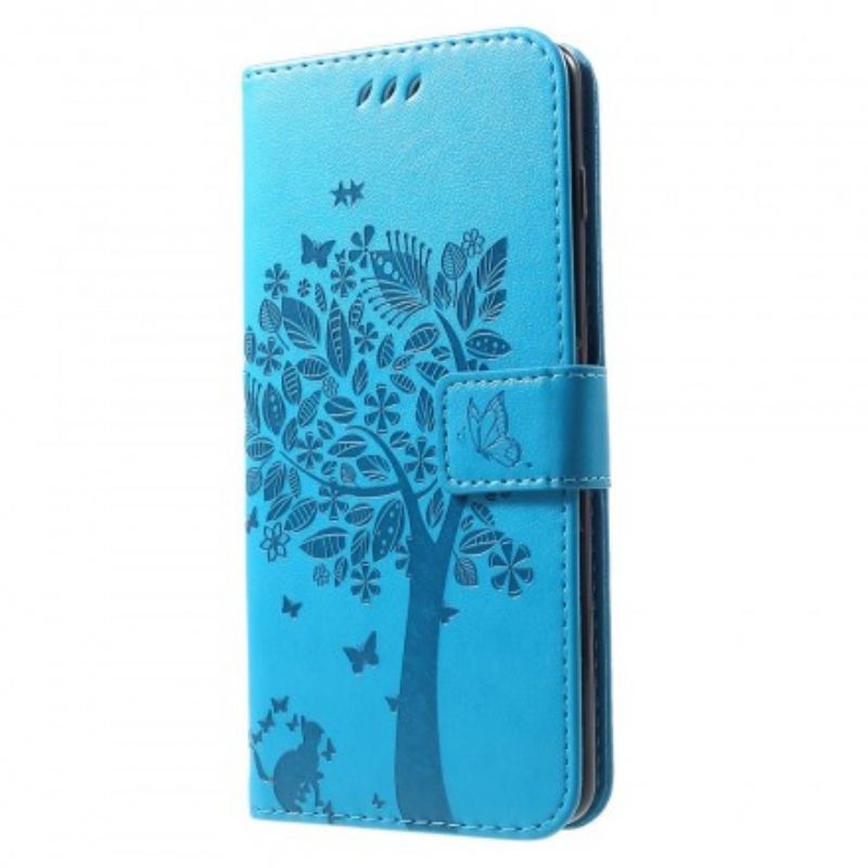 Nahkakotelo Samsung Galaxy S10 Plus Suojaketju Kuori Tree And Butterflies With Lanyard