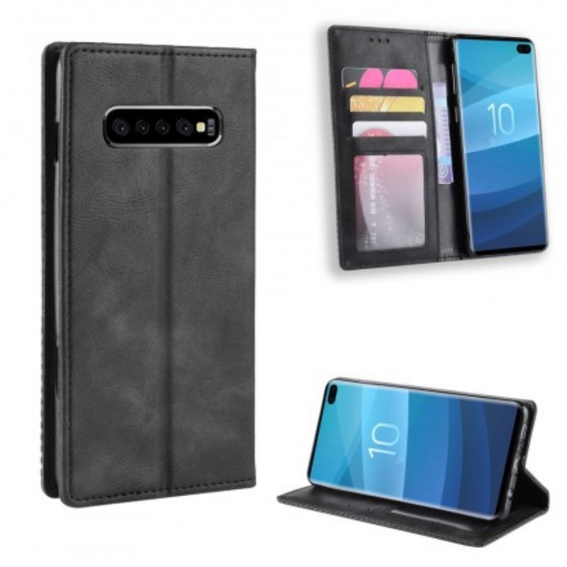 Puhelinkuoret Samsung Galaxy S10 Plus Kotelot Flip Tyylitelty Vintage-nahkaefekti