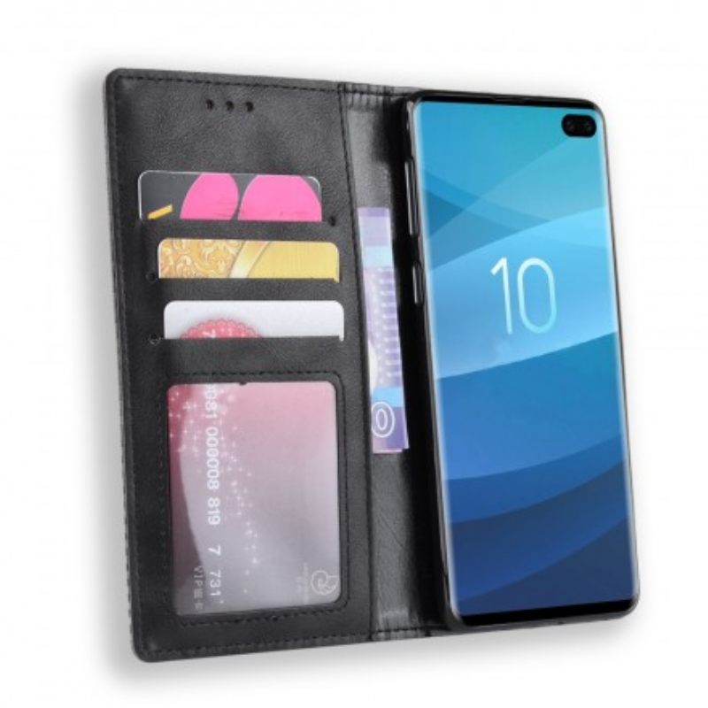 Puhelinkuoret Samsung Galaxy S10 Plus Kotelot Flip Tyylitelty Vintage-nahkaefekti