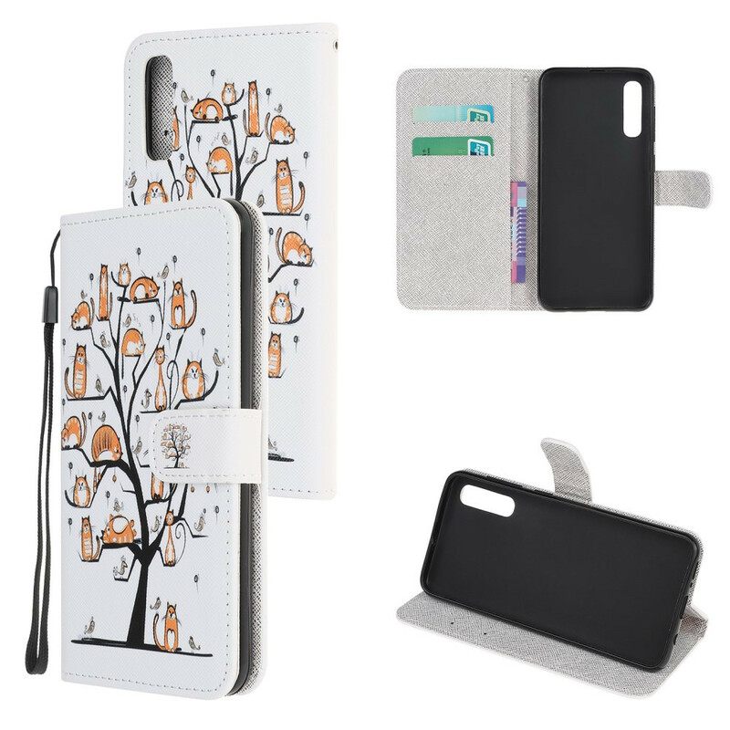 Flip Case Huawei P Smart S Suojaketju Kuori Funky Cats Hihnalla