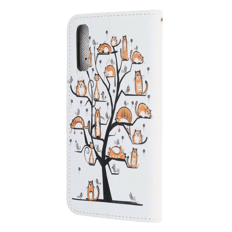 Flip Case Huawei P Smart S Suojaketju Kuori Funky Cats Hihnalla