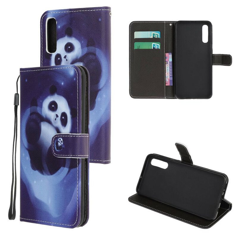 Nahkakotelo Huawei P Smart S Suojaketju Kuori Panda Space Lanyard