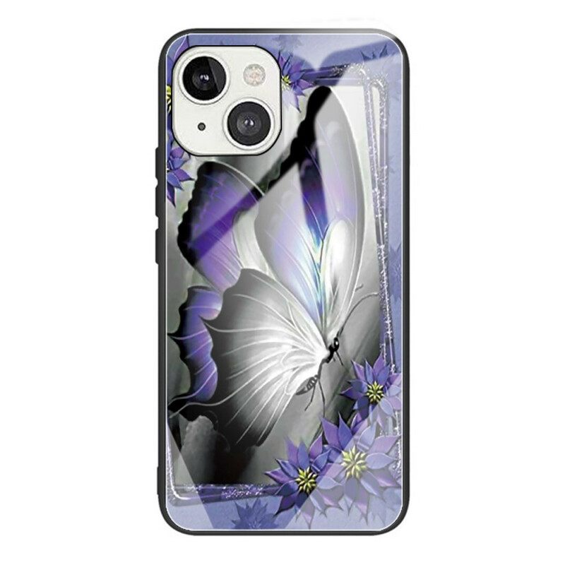 Kuori iPhone 13 Mini Purple Butterfly Karkaistu Lasi