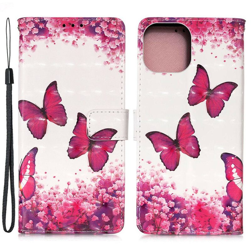 Nahkakotelo iPhone 13 Mini Red Butterflies