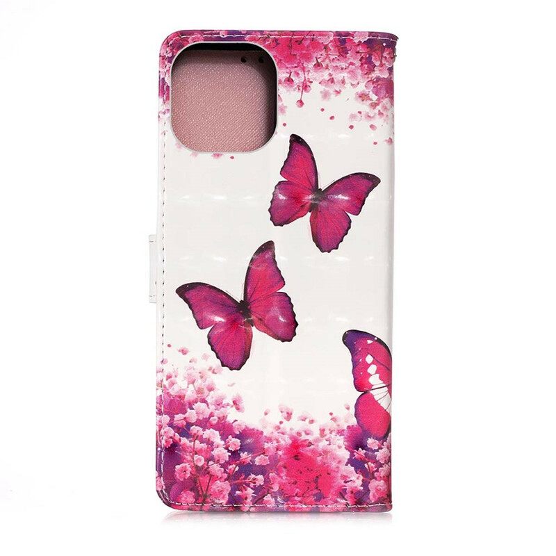 Nahkakotelo iPhone 13 Mini Red Butterflies