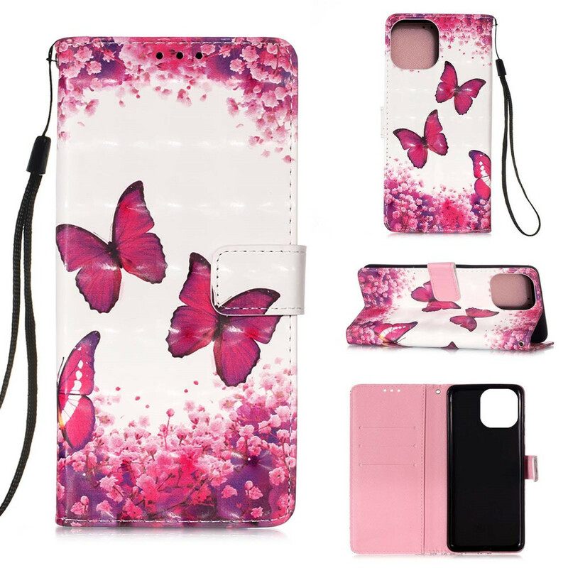 Nahkakotelo iPhone 13 Mini Red Butterflies