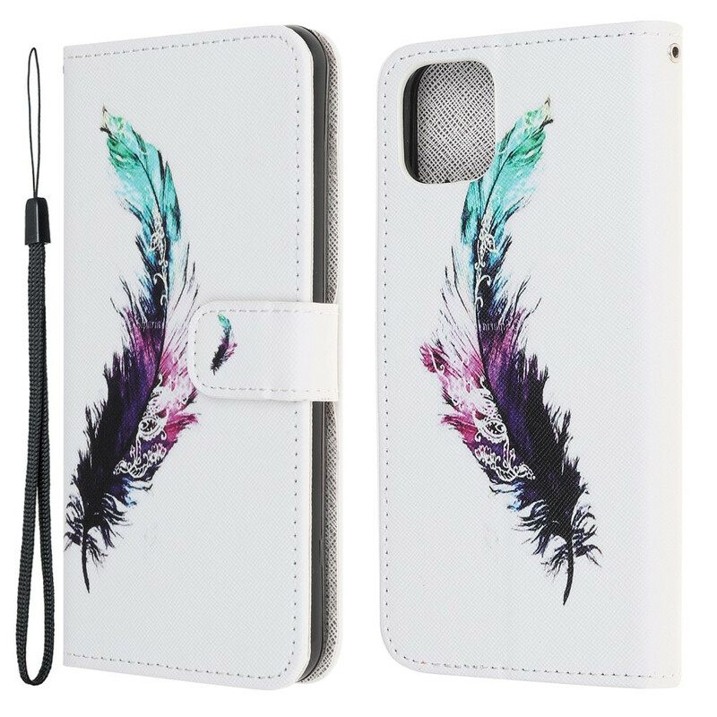 Nahkakotelo iPhone 13 Mini Suojaketju Kuori Feather Kaulanauhalla