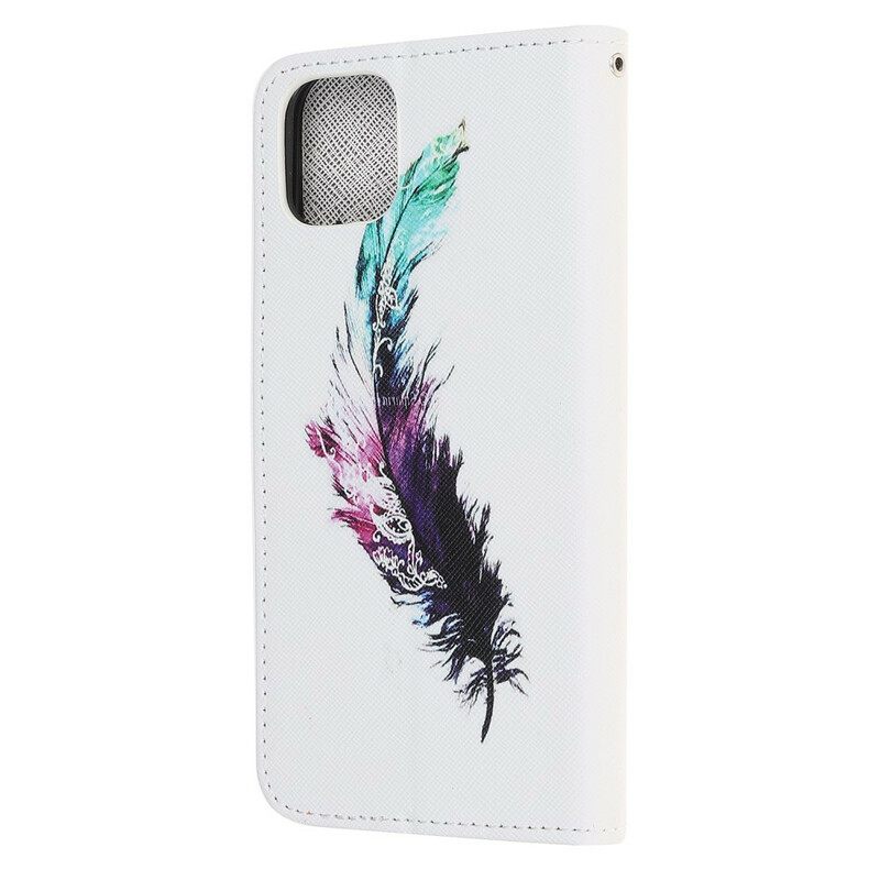 Nahkakotelo iPhone 13 Mini Suojaketju Kuori Feather Kaulanauhalla