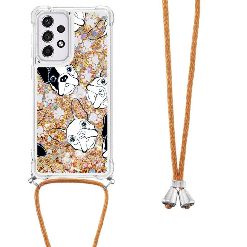 Case Samsung Galaxy A33 5G Kiristysnyörillä Sequin Drawstring Dogs