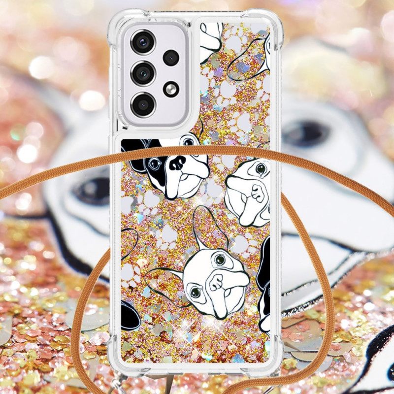 Case Samsung Galaxy A33 5G Kiristysnyörillä Sequin Drawstring Dogs