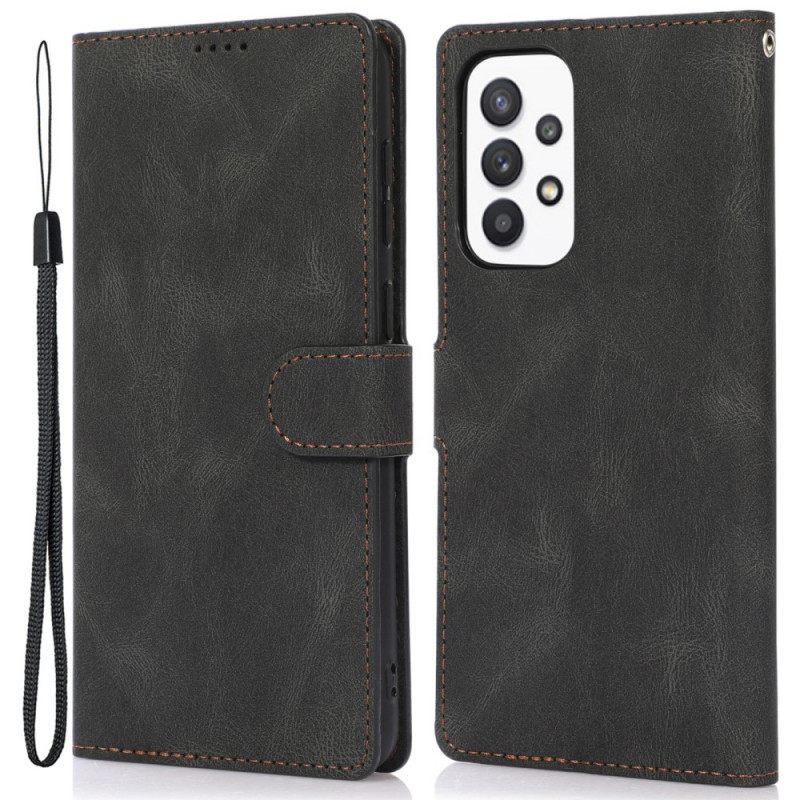 Flip Case Samsung Galaxy A33 5G Suojaketju Kuori Vintage Leather Strappy Style