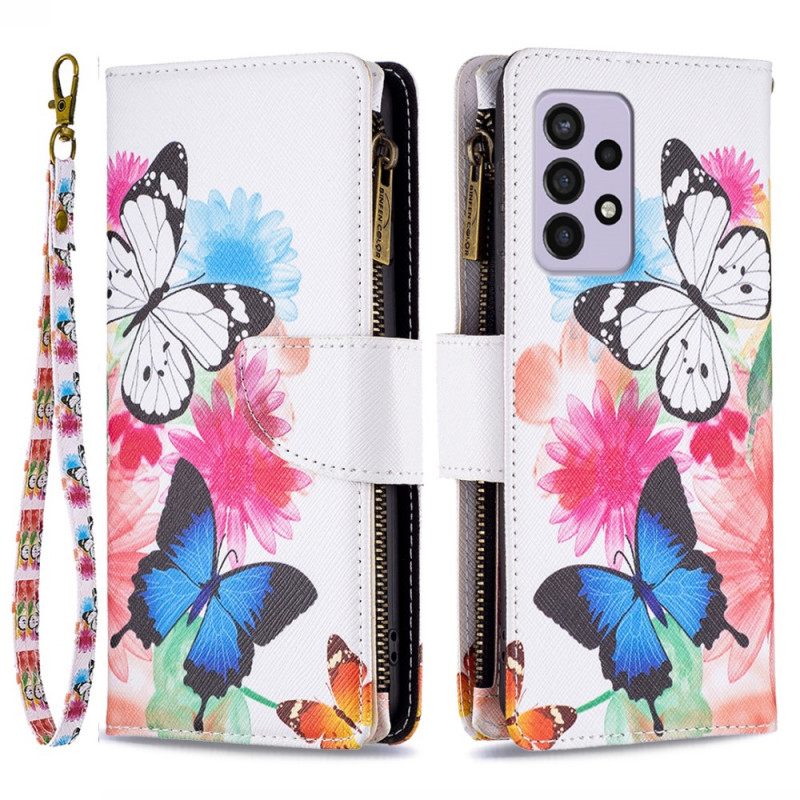 Kotelot Samsung Galaxy A33 5G Butterflies Vetoketjullinen Tasku