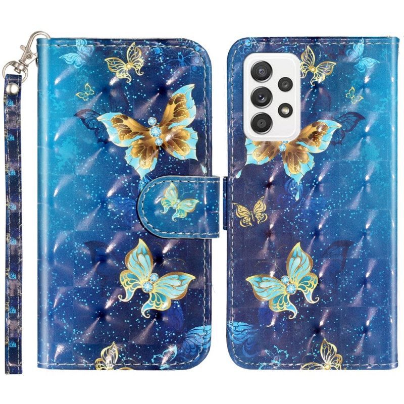 Kotelot Samsung Galaxy A33 5G Suojaketju Kuori Golden Butterflies Ja Kaulanauha