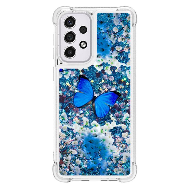 Kuori Samsung Galaxy A33 5G Glitter Blue Butterflies