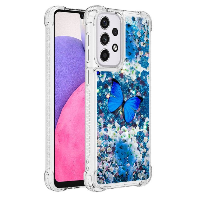 Kuori Samsung Galaxy A33 5G Glitter Blue Butterflies