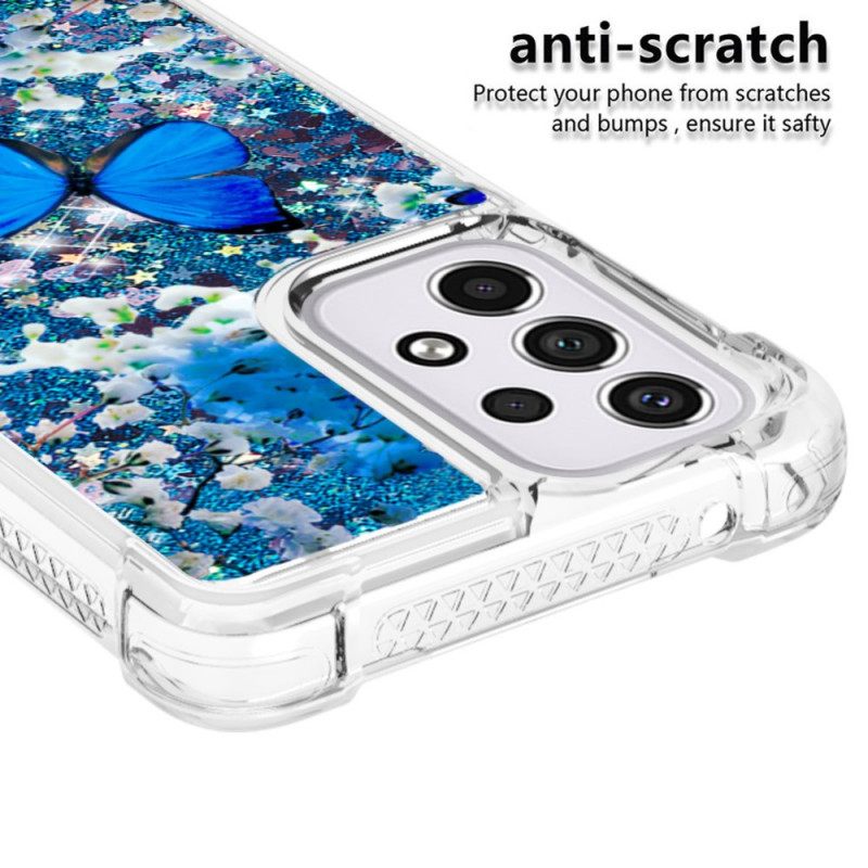 Kuori Samsung Galaxy A33 5G Glitter Blue Butterflies