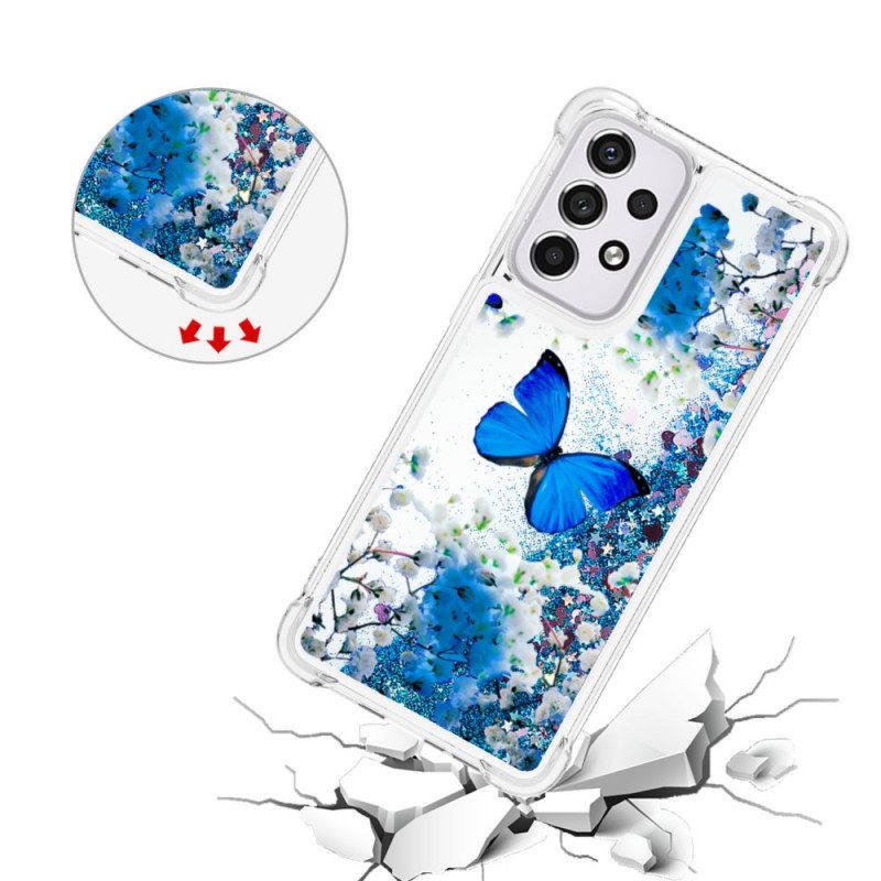 Kuori Samsung Galaxy A33 5G Glitter Blue Butterflies