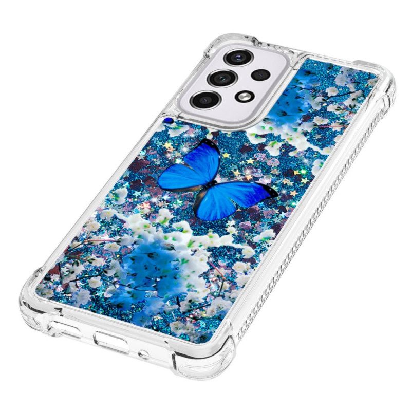 Kuori Samsung Galaxy A33 5G Glitter Blue Butterflies