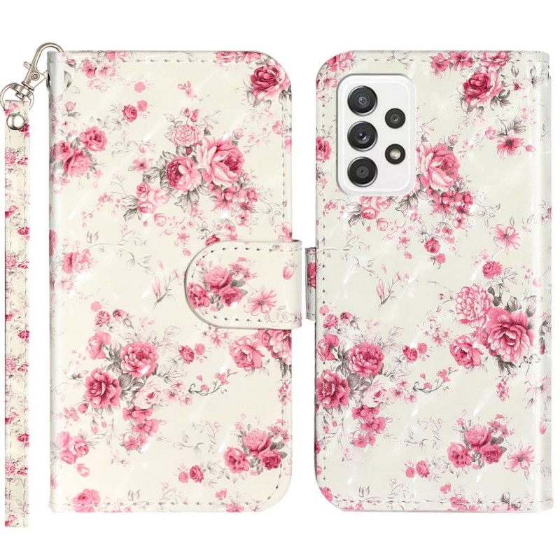 Nahkakotelo Samsung Galaxy A33 5G Suojaketju Kuori Liberty Flowers Hihnalla