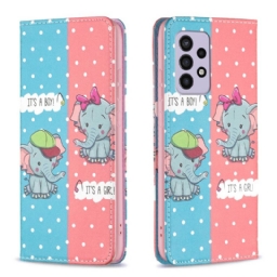 Puhelinkuoret Samsung Galaxy A33 5G Kotelot Flip Baby Elephants