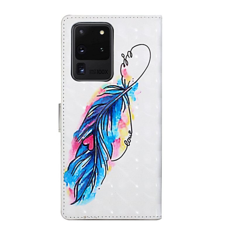 Nahkakotelo Samsung Galaxy S20 Ultra Suojaketju Kuori Feather Säädettävä Hihna