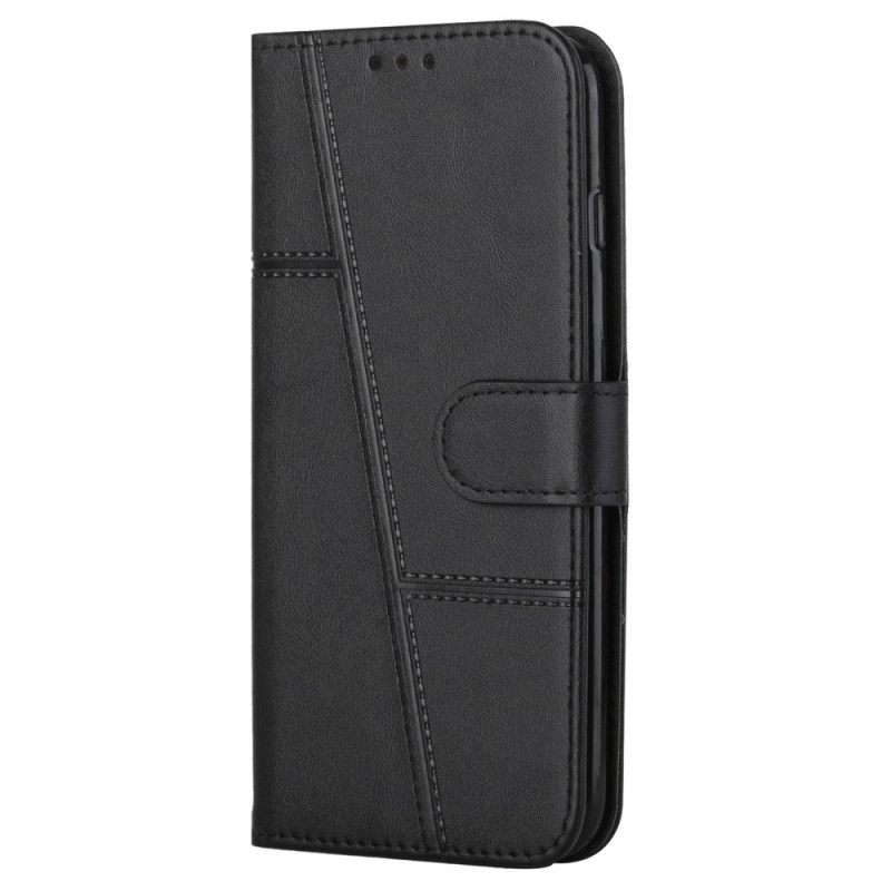 Flip Case Samsung Galaxy S22 5G Suojaketju Kuori Leather Effect Geo Strappy