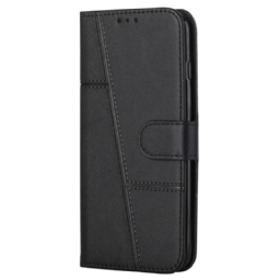 Flip Case Samsung Galaxy S22 5G Suojaketju Kuori Leather Effect Geo Strappy