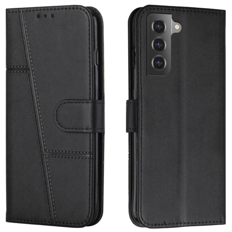 Flip Case Samsung Galaxy S22 5G Suojaketju Kuori Leather Effect Geo Strappy