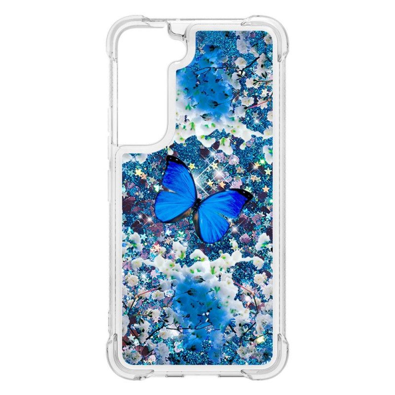 Kuori Samsung Galaxy S22 5G Glitter Blue Butterflies