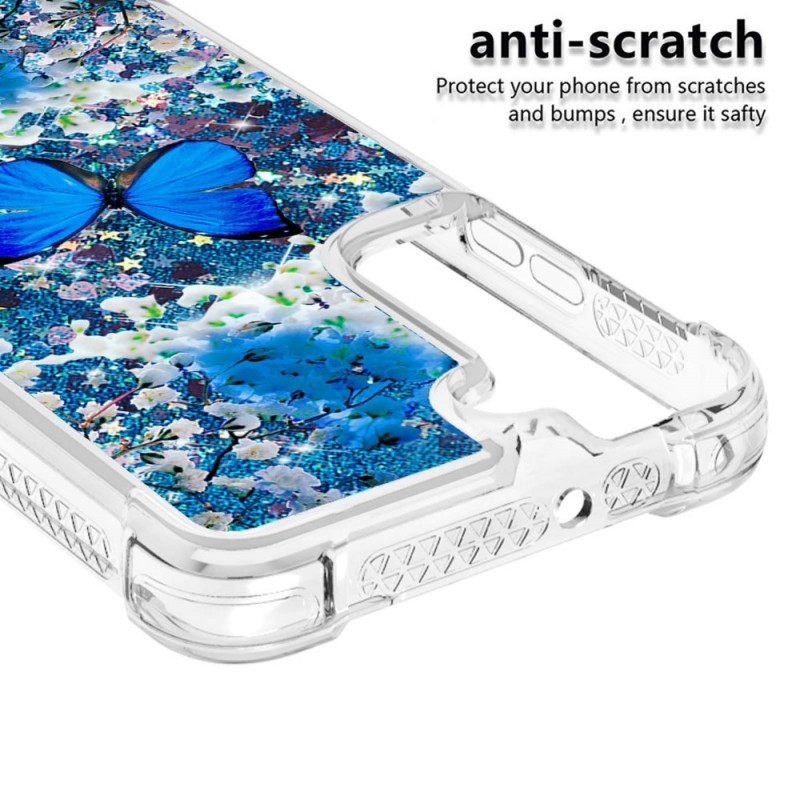 Kuori Samsung Galaxy S22 5G Glitter Blue Butterflies