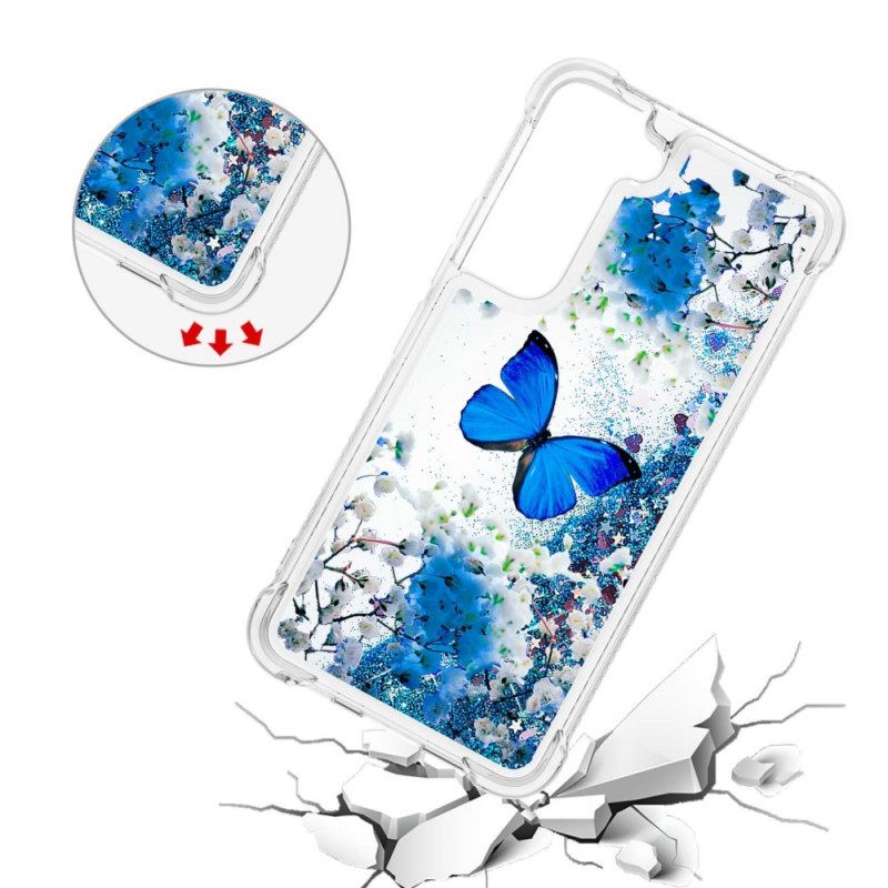 Kuori Samsung Galaxy S22 5G Glitter Blue Butterflies