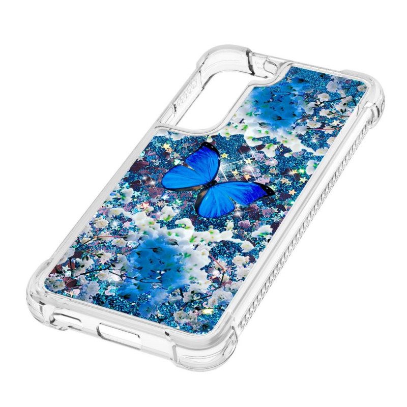 Kuori Samsung Galaxy S22 5G Glitter Blue Butterflies