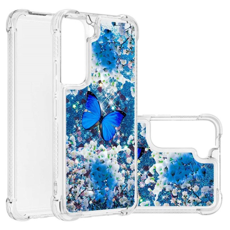 Kuori Samsung Galaxy S22 5G Glitter Blue Butterflies