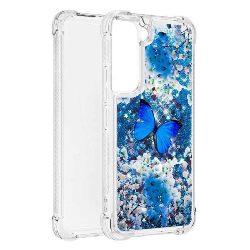 Kuori Samsung Galaxy S22 5G Glitter Blue Butterflies