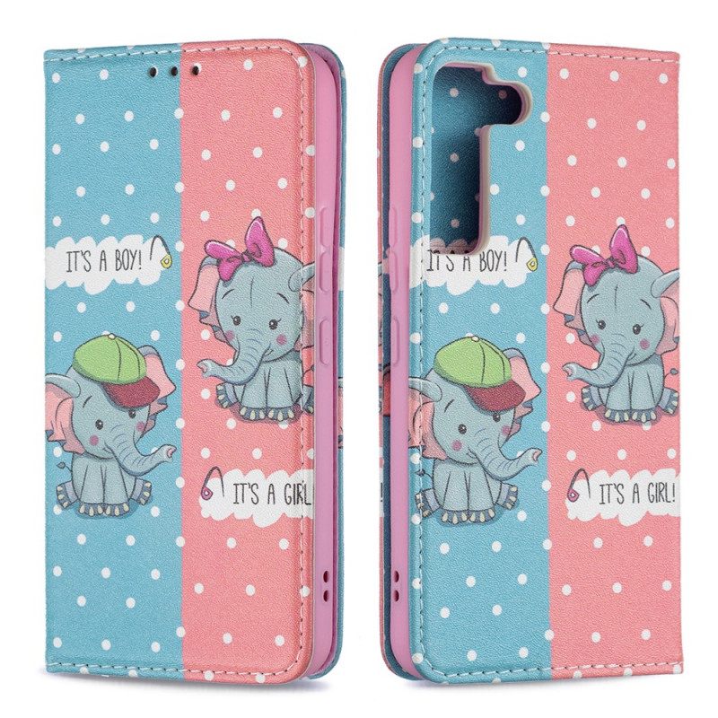 Puhelinkuoret Samsung Galaxy S22 5G Kotelot Flip Baby Elephants