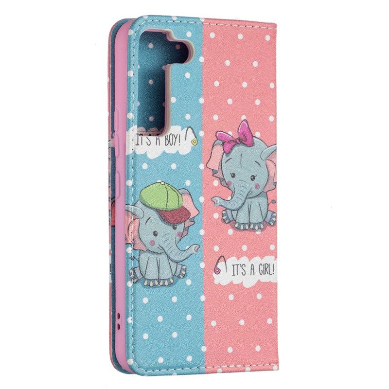 Puhelinkuoret Samsung Galaxy S22 5G Kotelot Flip Baby Elephants