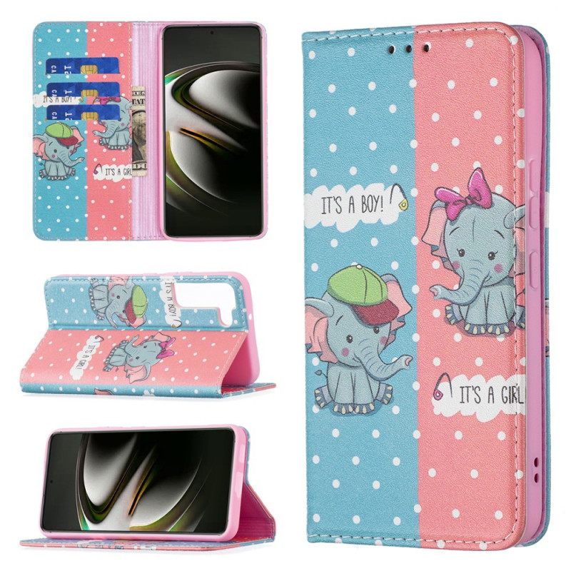 Puhelinkuoret Samsung Galaxy S22 5G Kotelot Flip Baby Elephants