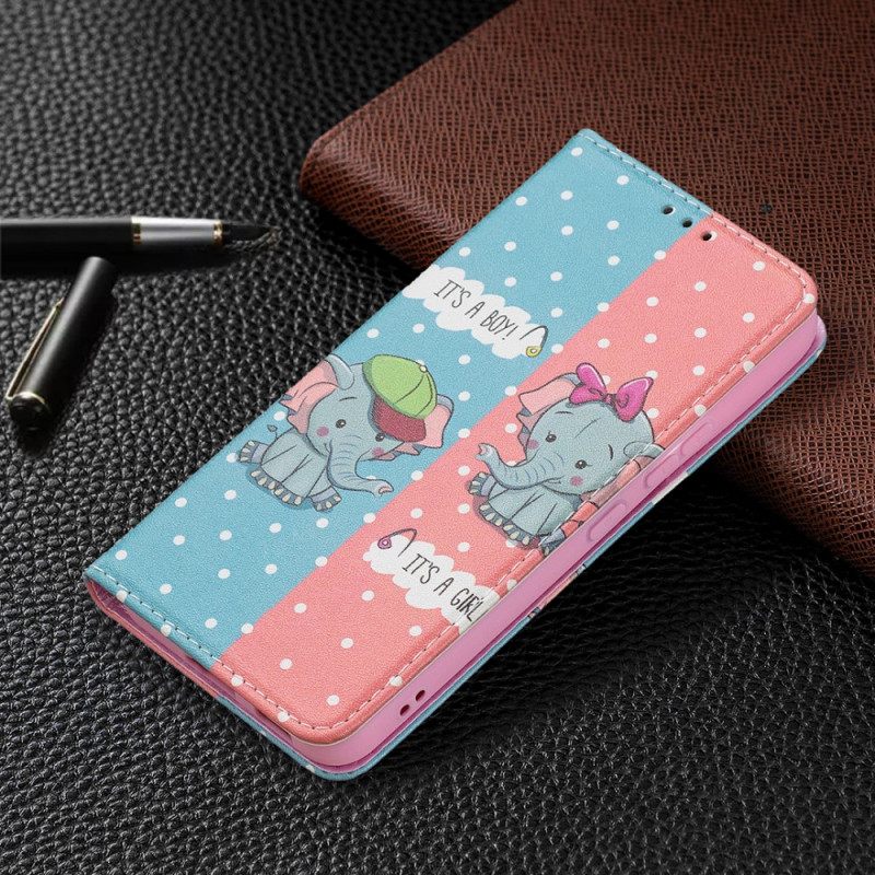 Puhelinkuoret Samsung Galaxy S22 5G Kotelot Flip Baby Elephants