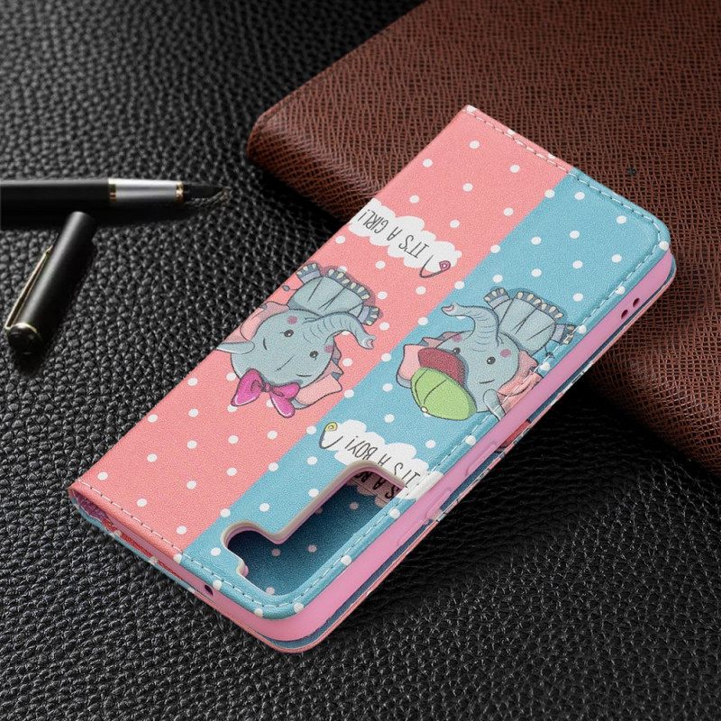 Puhelinkuoret Samsung Galaxy S22 5G Kotelot Flip Baby Elephants