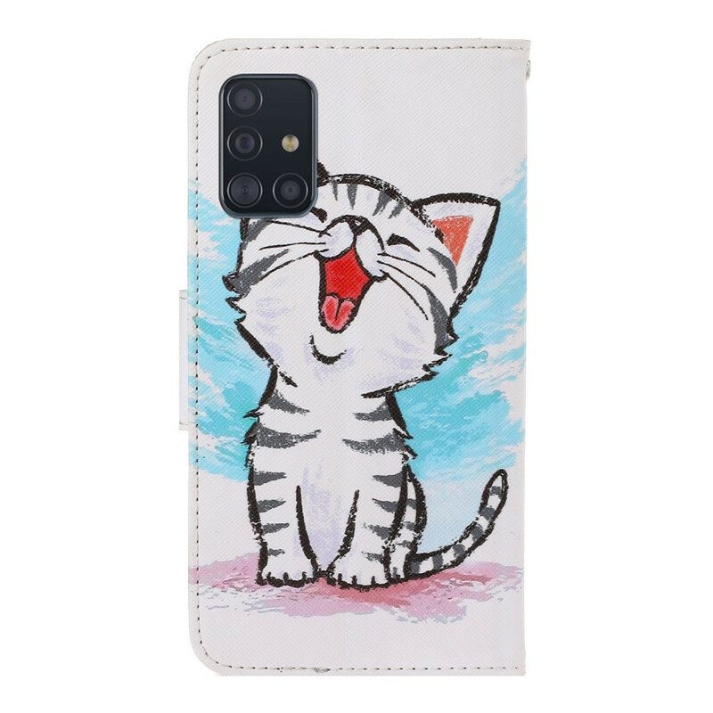 Flip Case Samsung Galaxy A71 Suojaketju Kuori Kitten Color Strappy