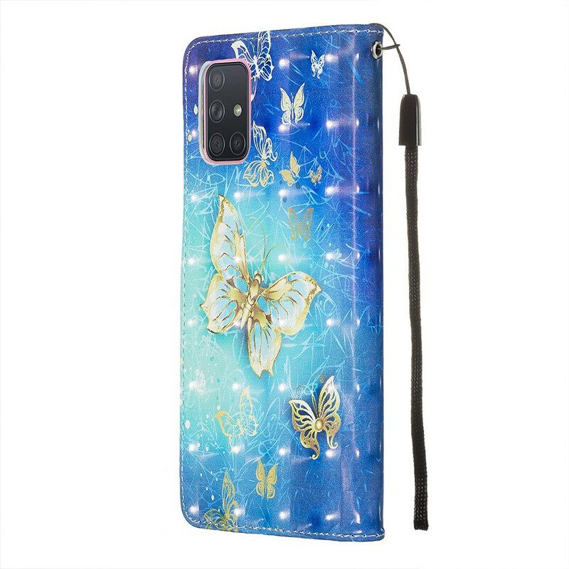 Kotelot Samsung Galaxy A71 Golden Butterflies Lanyard